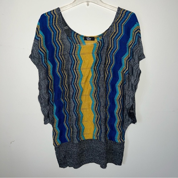 Lucy Diamonds Boho Sweater Dress Or Tunic Top Striped Knit Wide Arm Holes OSFM - Picture 10 of 10